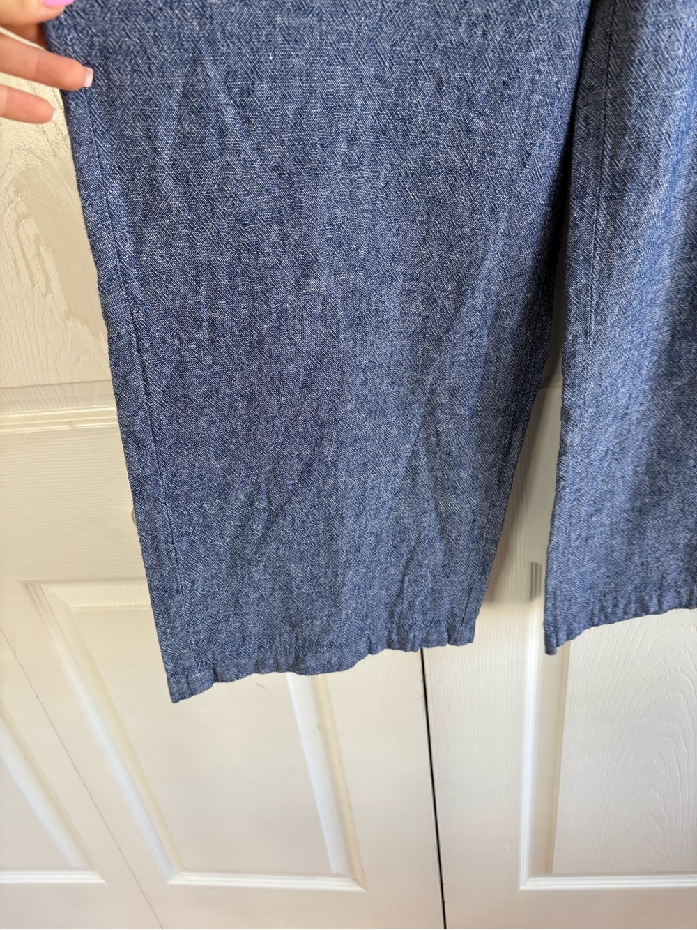 Old Navy Chambray Blue Linen Wide Leg Pants Travel Coastal Resort Cruise Vacay L - Picture 3 of 10